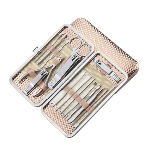 SOESFOUFU Stainless Steel Nail Art Tools Set 16-piece Manicure Toenail Kit Cuticle Nipper Pusher and Trimmer Perfect for Salon or Home