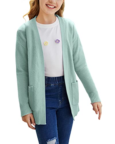 Image of Goranbon Girls' Cardigan Sweaters Open Front Long Sleeve Casual Sweater Coats with Pockets