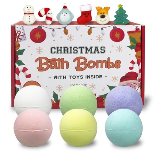 Muyiz 6 Pack Christmas Bubble Bath Bombs with Christmas Squishy Toys Inside for Kids Girls Boys Women Christmas Stocking Stuffers Gifts