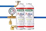 FixClima R1234yf Kit de recarga de aire acondicionado 2 x 3 en 1 – Manguera profesional de cobre con manómetro – Gas para aire acondicionado coche, recarga fácil – SealStop + Oil