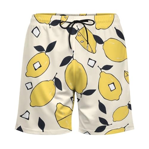 Hiseng Bañador Hombre Corto Pantalones Cortos Hombre para Playa Surf Bañadores Cortos de Natacion Secado Rápido Bañador de Hombre con Cordón y 4 Bolsillos Verano (Limon 4,XL)