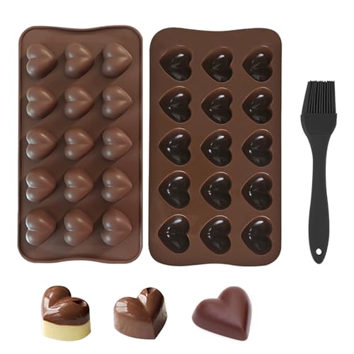 LHOEST Chocolate Moulds Silicone Hearts 3 Pieces Dubai Chocolate Moulds Silicone Deep chocolate Mould Baking 15 Holes Dubai Chocolates Making Kit Reusable Heart Silicone Moulds for Chocolates Cake DIY