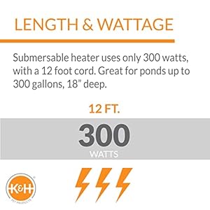 KH Pet Products Pond Heater for Small Outdoor Ponds with Fish Thermo Pond Perfect Climate Submersible Deicer Oxygen for Live Fish in Winter Thermostatically Controlled Safety Listed 8in 300W