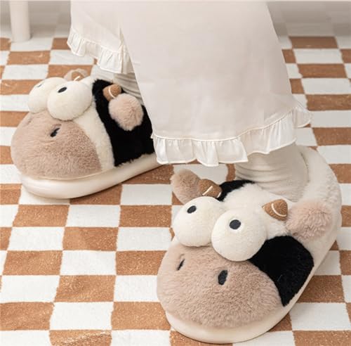Animal Slippers for Women - Cute Cow Plush Winter House Cotton Indoor/Outdoor Slippers3