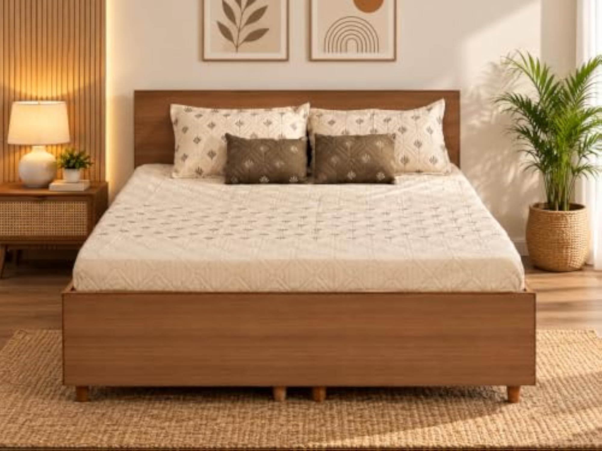 King Size Embroidered Bed Cover with 2 Pillow & 2 Cushion Covers
