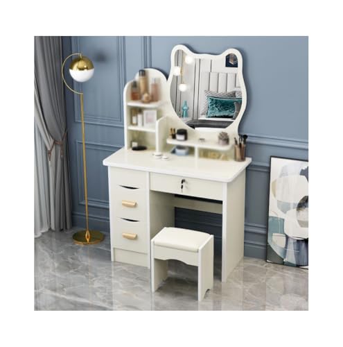 Tocador con espejo LED y taburete con 4 cajones para dormitorio 4