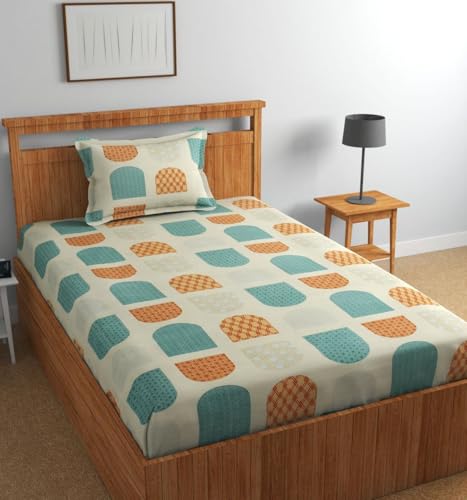 Image of Jashan 210 TC Premium Glace Cotton Elegant Geometric Design Pattern Cotton Single Bedsheet Set - Soft, Stylish & Skin-Friendly 60x90 incheSize Bed Sheet 17x27 inch Pillow Cover - Multi Geometric