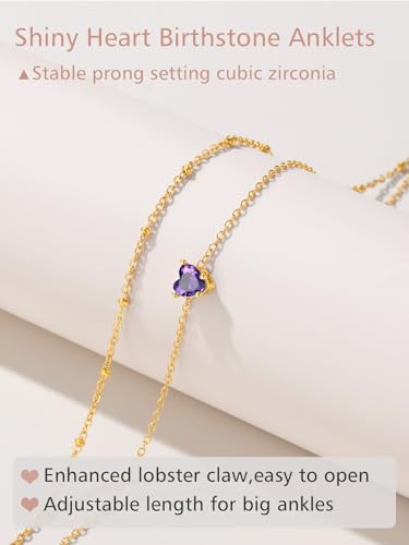 FindChic Bling Heart Birthstone Anklets Layered Beaded Ankle Bracelets for Women Gold/Black/Silver 12 Month Gem Colors Foot Chain Summer Jewelry for Girls, with Gift Box - Image 6