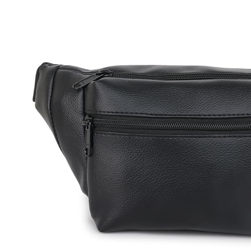 Image of Waist Bag for Man Woman - Anti Theft, Waterproof Zippers and Back Pocket - Large Travel Waist Pouch, Fanny Pack, Belt & Hip Bag for Men, Women for Hiking, Passport, Gym (Black) (Jet Black)