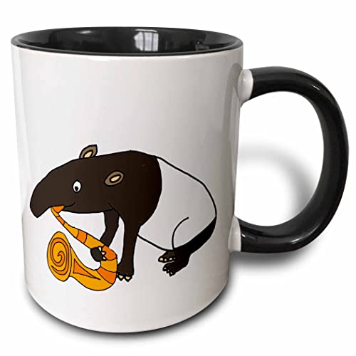 3dRose Funny Cute Tapir Playing Saxophone Cartoon 11oz Two-Tone Black Mug