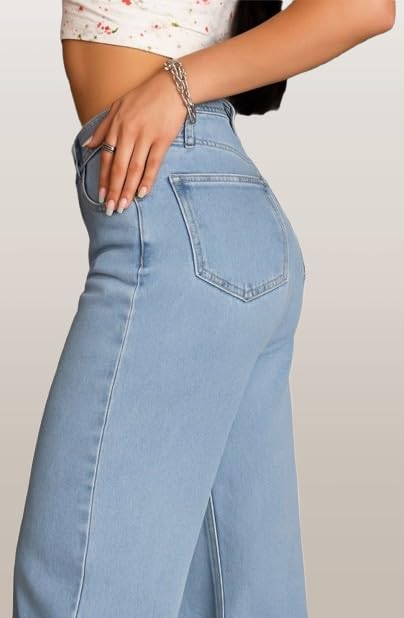 Image of Women's Kashianxstyle Loose Fit Wide Leg Denim Jeans | Mid High Rise Casual Denim Pants for Women, Full Length Everyday Wear