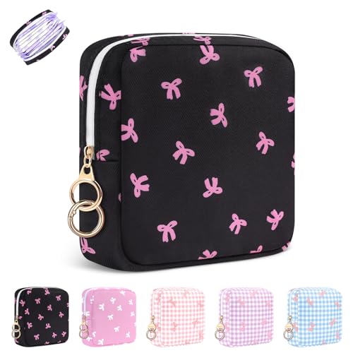 Image of Period Bag for Teen Girls, Canvas Sanitary Napkin Storage Bag with Zipper, Portable Menstrual Pad Bag Tampon Holder for Purse