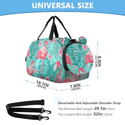 Pink Flamingos Pattern Kids Overnight Duffle Bag,Gymnastics Sports Dance Bag with Shoe Compartment & Wet Pocket, Travel Weekender Tote for Boys & Girls3