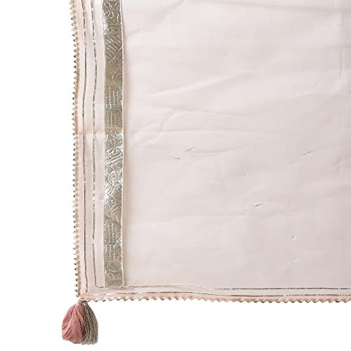 Image of Divena Light Pink Cotton Anarkali Gown Pant set with Net Dupatta