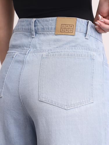 Image of Urbano Fashion Women's High Rise Loose Baggy Fit Washed Jeans Non-Stretchable