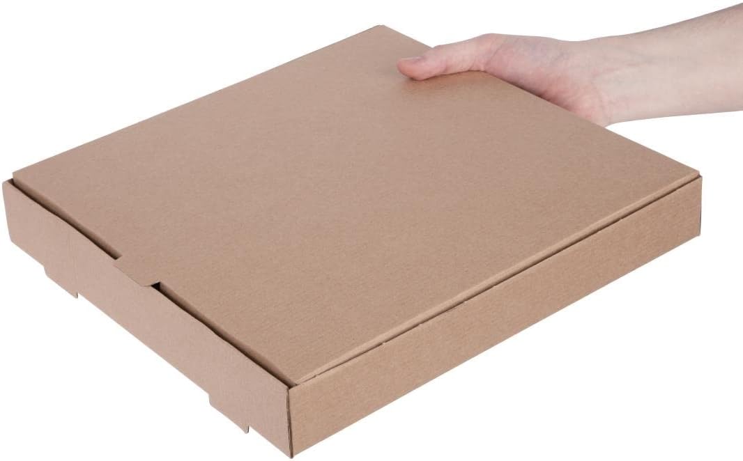 Fiesta Compostable Plain Cardboard Pizza Boxes 12 inch (Pack of 100), Kraft Colourway, Corrugated Construction, Takeaway Pizza Boxes, Recyclable, Home or Catering Use, DC724