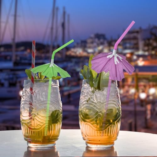 50 pitillos con sombrilla para fiesta tropical miniatura 3
