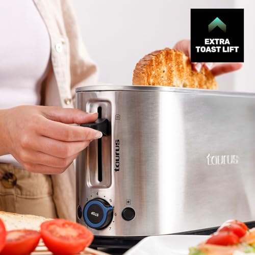 Taurus - Tostador Mytoast Legend 1000W, Acero Inoxidable, Ranura Extra Grande 260x42 mm, 7 Niveles de Tostado, Autoapagado, Descongelar/Recalentar/Cancelar, Bandeja Recogemigas Extraíble - imagen 3
