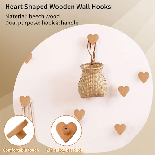 MOROBOR 6PS Heart Shaped Wooden Knobs Single Hole Beech Wood Handles Wood Cupboard Cabinet Handles Knobs for Chest of Drawers with Screws& Expansion Tube - Image 3