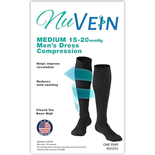Image of NuVein Men's Compression Socks, 15-20 mmHg Support, Dress Trouser Style, Over Calf Knee High, White, X-Large