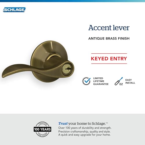 Image of SCHLAGE Accent Lever with Brookshire Trim Keyed Entry Lock in Antique Brass