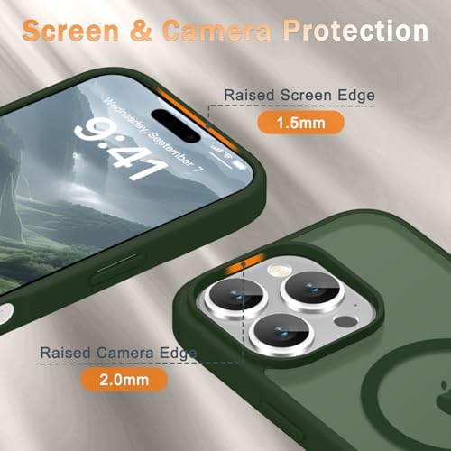 Image of YENAPOON for iPhone 16 Pro Case, Matte Magnetic Phone Cover [with 1 Screen Protector] [Support for MagSafe] [Shockproof Military Grade Protection] Translucent Frosted Back, Sage Green