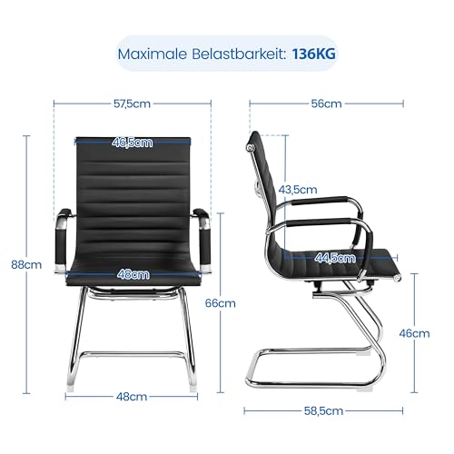 Miniatura 3 de Yaheetech Juego De 6 Sillas De Comedor Con Reposabrazos, Sillas De Visitantes Con Estructura Cromada, De Poliuretano, Silla De Conferencia Para Comedor, Dormitorio, Salón, Color Negro