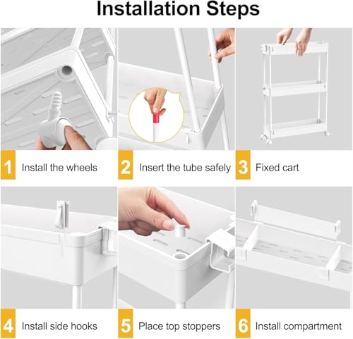 Image of SPACELEAD 2-piece Set Slim Storage Cart 3 Tier,Bathroom Organizer Rolling Utility,Mobile Shelving Unit Slide Out for Office, Kitchen, Laundry Room & Narrow Places
