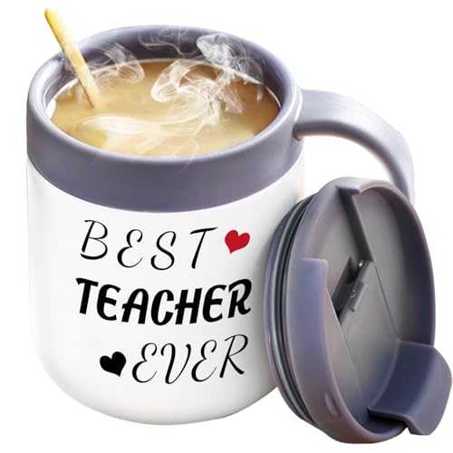 Teacher for Gifts, Unique Gifts for Teacher，Best Teacher Ever Coffee Mug, Insulated Travel Tea Mug with Handle and Lid, Funny Teacher Mug for Birthday Christmas Thanksgiving Teachers ' Day