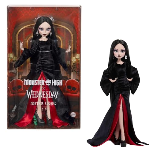 Monster High x Wednesday Puppe, Morticia Addams Sammelfigur im schwarz-purpurrotem Samtkleid mit Schmuck, von der Serie inspirierte Heels und Puppenständer, JLK99 für 43,96 EUR (-20%) statt 54,99 EUR bei amazon.de Bild: Monster High x Wednesday Puppe, Morticia Addams Sammelfigur im schwarz-purpurrotem Samtkleid mit Schmuck, von der Serie inspirierte Heels und Puppenständer, JLK99 für 43,96 EUR (-20%) statt 54,99 EUR bei amazon.de