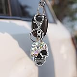 KPFILEH Bling Skull Car Keychain, Funny Metal Auto Key Ring Organizer, Driver Key Fob Holder Present for Men Women (Silver)