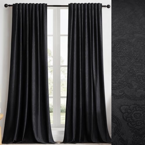 GIGIZAZA Velvet Curtains for Living Room Black 120 Inch 2 Panels