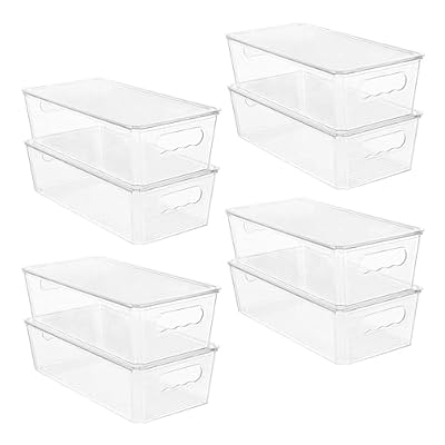 Vtopmart 8pcs Clear Organizers and Storage Bins with Lids, Stackable Plastic Storage Containers with Handles for Fridge, Freezer, Pantry, Cabinet, Kitchen Organization