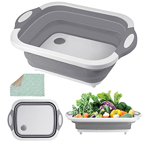 HI NINGER Foldable Cutting Boardï¼?HI NINGER Multifunction Chopping Board with Towel, Space Saving 3 in 1 Multifunction Storage Basket, Chopping&Slicing Board for Camping, Picnic, BBQ, Kitchen.