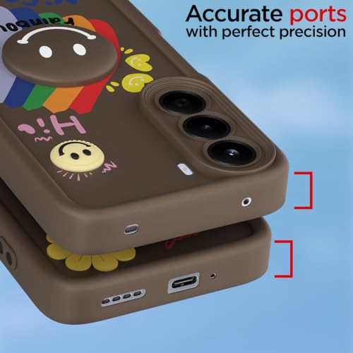 Image of Pikkme Back Cover for OnePlus Nord CE 6 Lite 5G | Soft Silicone| Cute Rainbow Smile & 3D Cartoon Flower Design | Shockproof Raised Camera Protection Bumper Case (Brown)
