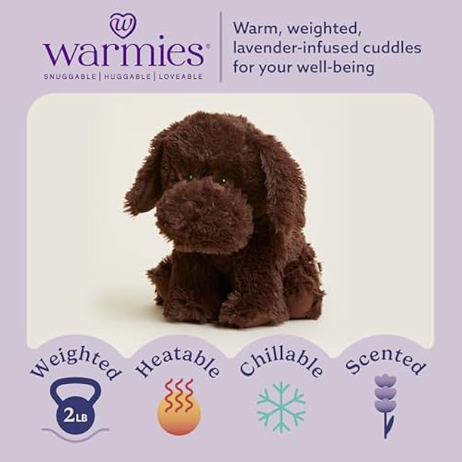 warmies Microwavable & Weighted Stuffed Animals, Chocolate Lab - Heated Stuffed Animal Plushie for Warmth & Comfort - Cute Soft Plush Toys for Adults & Children (Boys, Girls, Babies & Toddlers)