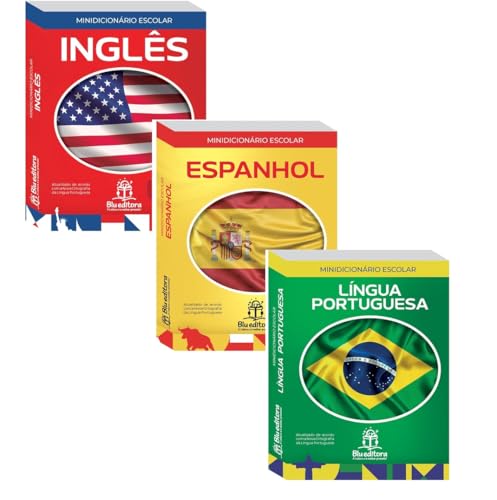 Kit 3 Mini Dicionários Escolar Língua Portuguesa, Espanhol e Inglês