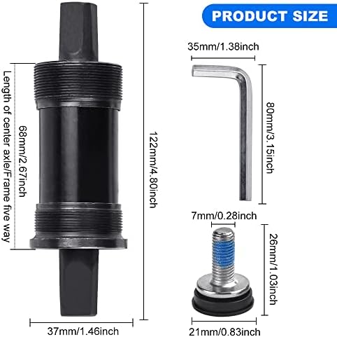 RMENOOR Bicycle Bottom Bracket Square Hole Crank Axis 68*122mm Axle Sealed Road Bike Bottom Bracket with Spindle Mountain Bike Center Shaft With Wrench&Waterproof Screws for Mountain Bikes,Road Bikes