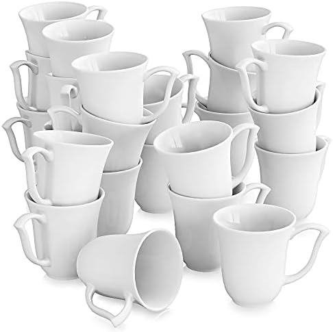 MALACASA, Series Flora, 6-Piece 4.5" Porcelain Cups 11.5 OZ Ivory White China Square Coffee Mugs Coffee Service Mug Set