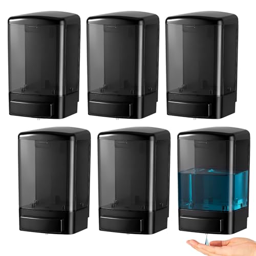 Image of Hushee 6 Pcs Plastic Wall Mounted Soap Dispenser Commercial Manual Soap Containers Wall Dispenser for Kitchen Shower Hotel Liquid Shampoo Gel Chamber (33.8 oz 1000 ml,All Black)
