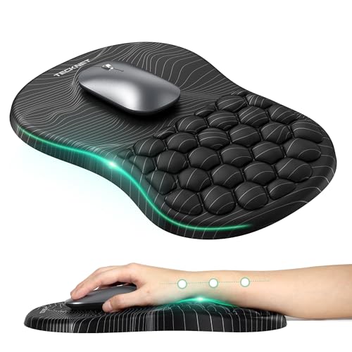 TECKNET Mouse Mat Wrist Support with Massage Design– Ergonomic 8° Wrist Rest Mouse Pad, Non-Slip PU Base, Smooth Lycra Surface, Waterproof Mousepad for Office & Gaming (Stripe)