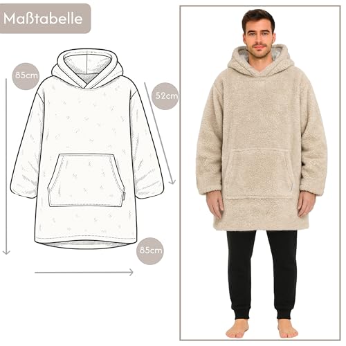 CalmyLIFE Hoodie Decke mit Ärmeln - Sherpa Wende Deckenpullover Oversize Kuscheldecke zum anziehen Kuschelponcho für Damen Herren XXL Poncho Blanket Pullover (Beige/Weiss)