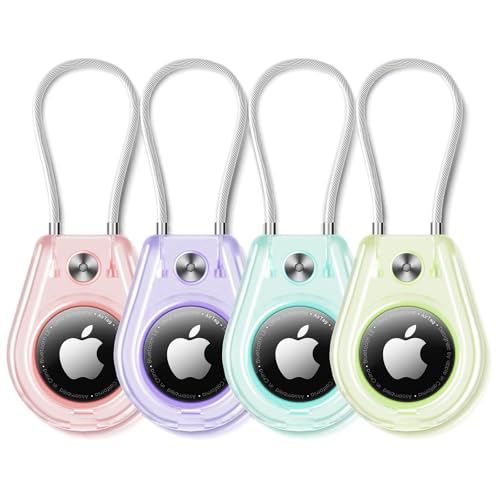 for AirTag Holder 4 Pack – Keychains Case Waterproof Replacement for Apple AirTag, Dog Collar, Luggage, Backpack, Durable, Lightweight, and Secure(Bluish/Pinkish/Greenish/Purpleish)