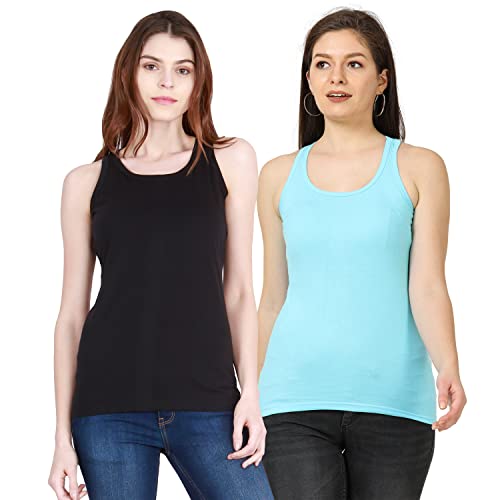 Image of FLEXIMAA Women's Cotton Plain Round Neck Sleeveless T-Shirt