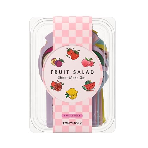 TONYMOLY Fruit Salad Sheet Mask Set 6 Hydrating & Brightening Korean Face Masks with Vitamin C & Antioxidant Fruit Extracts for Radiant Glowing Nourished Skin K-Beauty Self Care & Gift Set