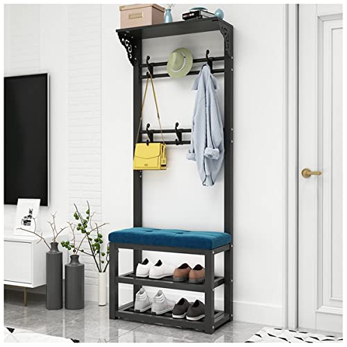 Banc à chaussures 60 cm bleu noir : meuble d'entrée 2 niveaux idéal petit espace