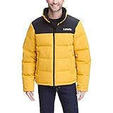 Levi's mens Arctic Cloth Retro Bubble Puffer Jacket Down Alternative Coat, Yellow/ Black, Medium US