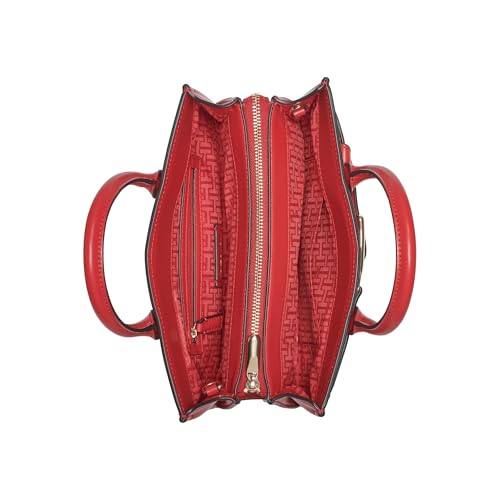 Halston Dora Detachable Shoulder Strap Double Top Handle Crossbody, Red2