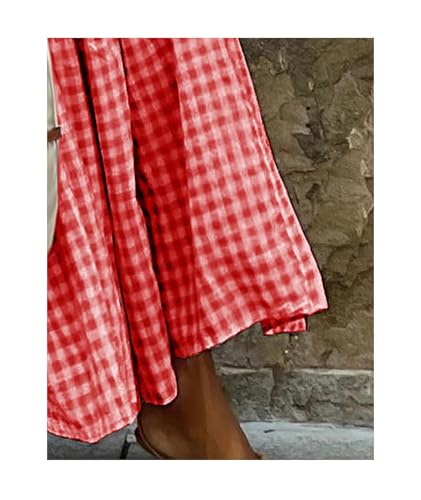 Image of SOMTHRON Women's Square Neck Plaid Smocked Dress Ruffle Sleeveless Tiered Flowy A-Line Checkered Maxi Long Dress