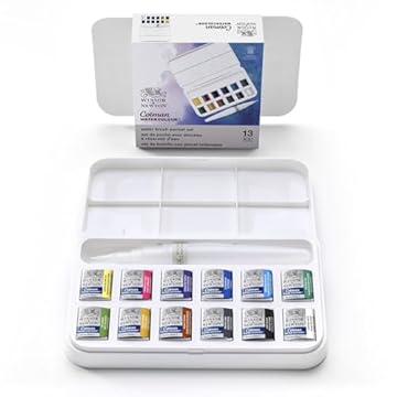 Winsor & Newton, Cotman Watercolour, 'Water Brush Pocket Set' , 12 x Half Pans + 1 x Water Brush